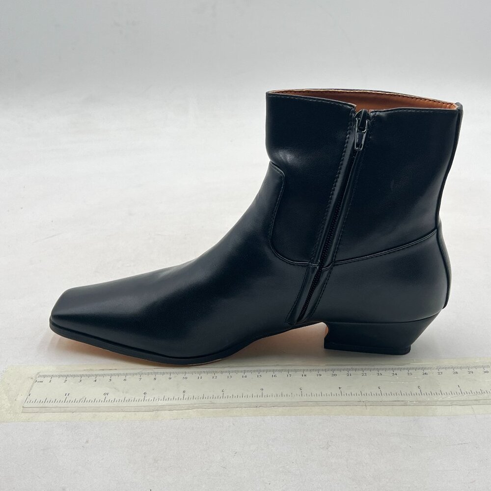 Black Square Toe Low Chunky Heel Ankle Boot Chic Zip up Short Boot Trendy Shoes